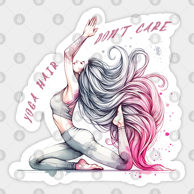 Yoga hair, don't care. Quote design and Yoga pose Sticker by O.M.Art&Yoga